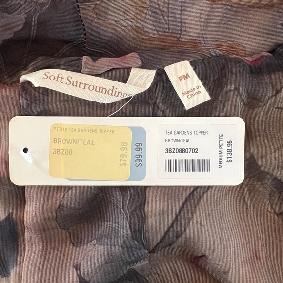 Soft Surroundings Brown/teal Tunic Jacket Top Open Front Size Petite Med NWT - Picture 4 of 5